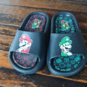 Nintendo Black Sandals with Mario and Luigi Designs